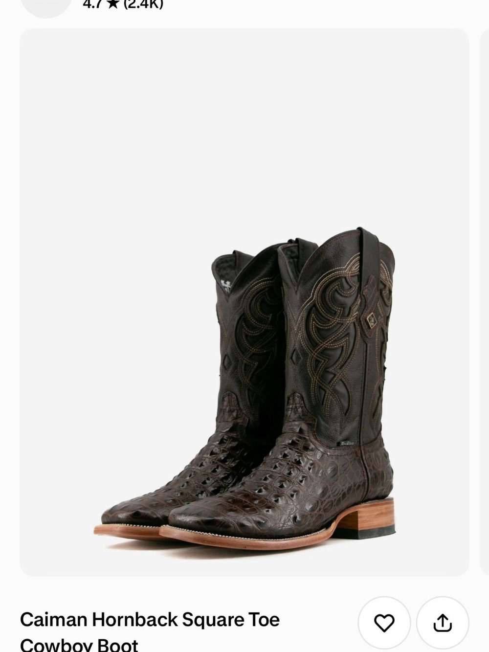 Hornback Caiman Square Toe Cowboy Boot - Dark Brown